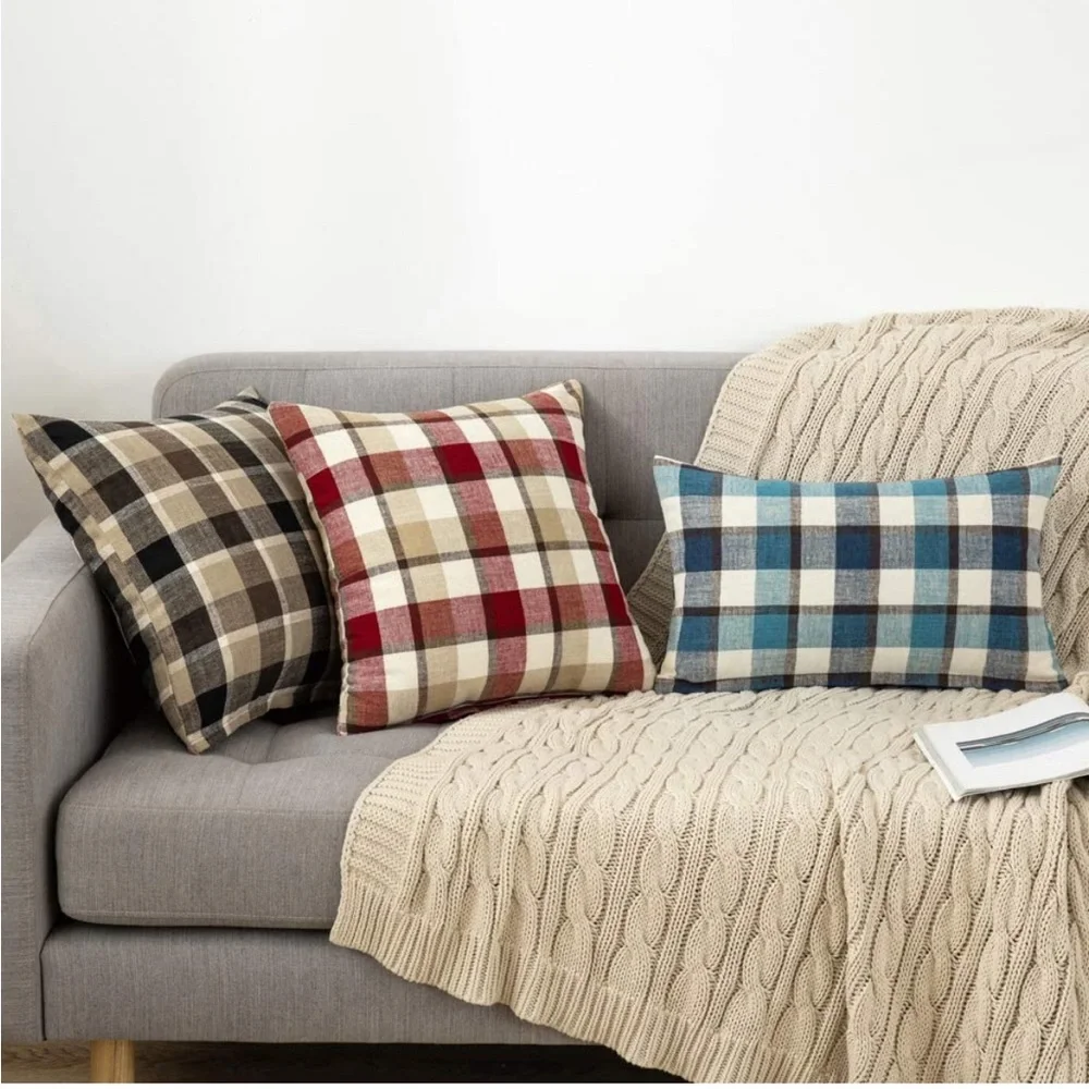 Luxury Home | Rustic Red & Beige Tartan Plaid Farmhouse Throw Pillow Covers